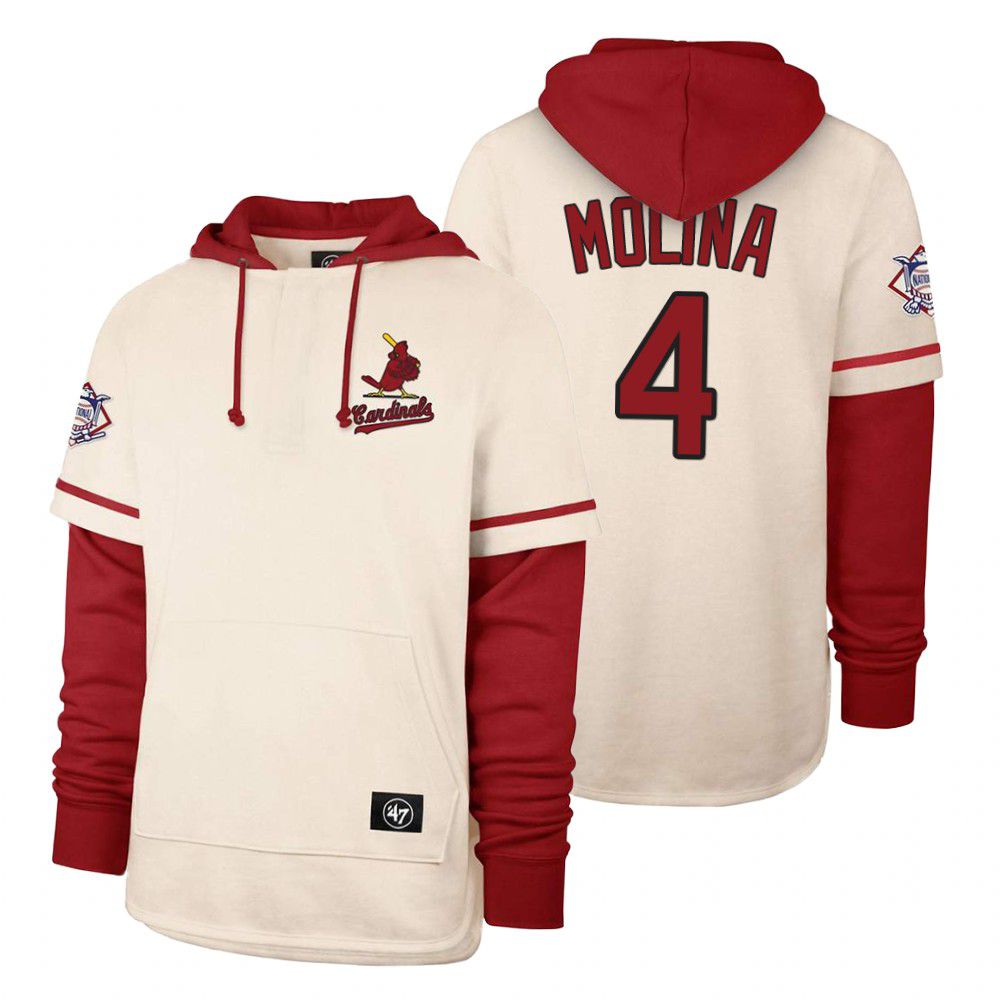 Men St.Louis Cardinals #4 Molina Cream 2021 Pullover Hoodie MLB Jersey